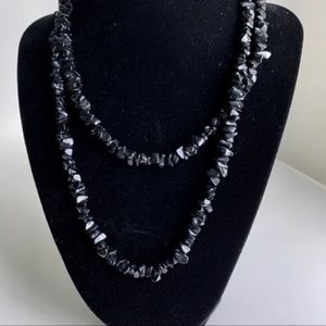 Black glass bead necklace, 17.5" long